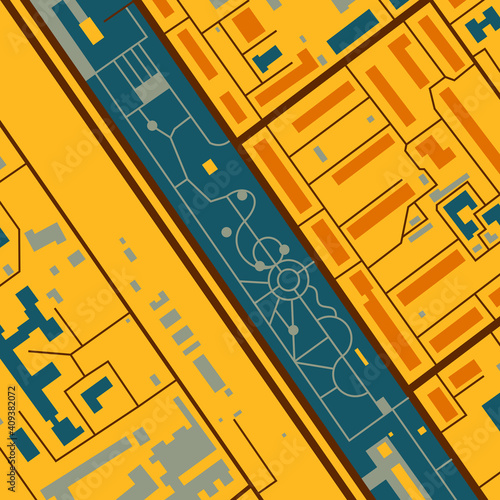 Great alley. City map in contrasting colors (yellow, black, green, orange) for use as a background for magazines, books, clothes. Minimalistic abstract design. Can be used to create a pattern.