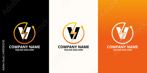 Flash initial letter V Logo Icon Template. Illustration vector graphic. Design concept Electrical Bolt and electric plugs With letter symbol. Perfect for corporate, more technology brand identity