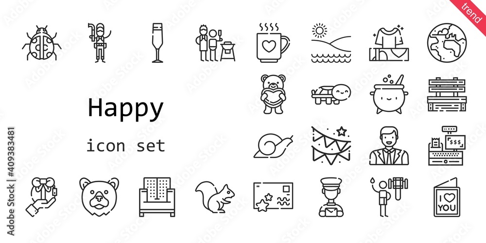happy icon set. line icon style. happy related icons such as gift, snail, shower, sofa, father and son, garland, bench, turtle, ladybug, drink, champagne glass, squirrel, happy icon set. line icon style. happy related icons such as gift, snail, shower, sofa, father and son, garland, bench, turtle, ladybug, drink, champagne glass, squirrel,