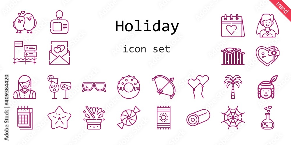 holiday icon set. line icon style. holiday related icons such as gift, native american, calendar, bride, sunglasses, woman, beach towel, candy, cocktails, bow, love potion, spider web, palm holiday icon set. line icon style. holiday related icons such as gift, native american, calendar, bride, sunglasses, woman, beach towel, candy, cocktails, bow, love potion, spider web, palm