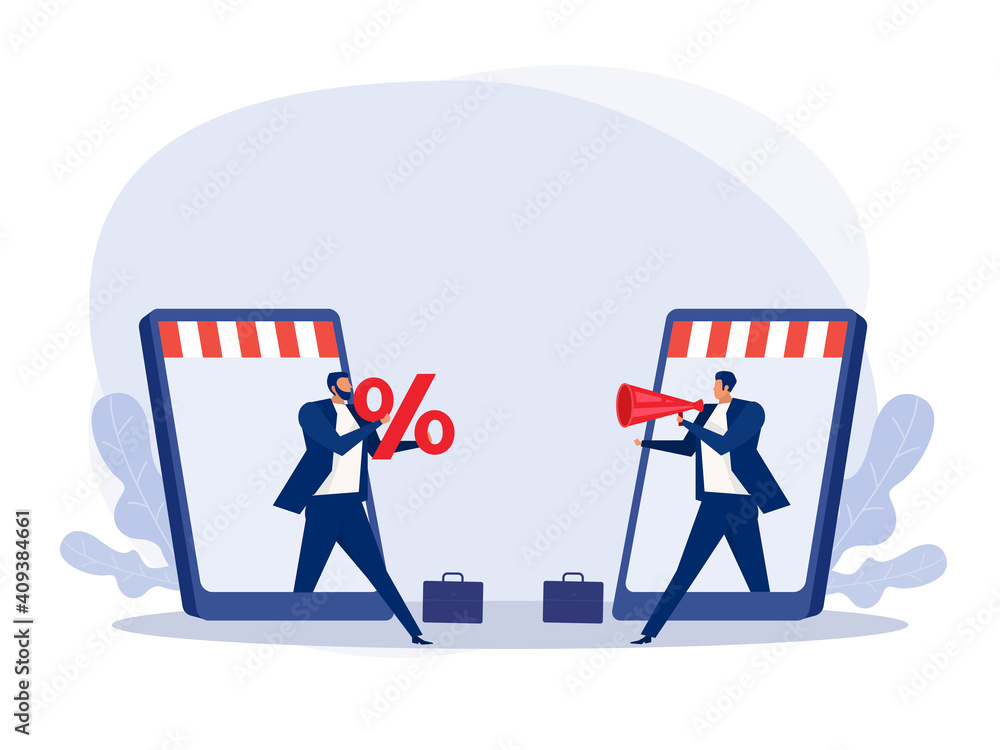 Two businessman offer via Online store sales promotion concept discounted sales prices, decreases, shopping, customer increases. Two businessman offer via Online store sales promotion concept discounted sales prices, decreases, shopping, customer increases.