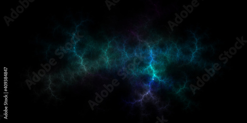 Universe filled with stars  nebula and galaxy. Panoramic abstract fractal wallpaper of colorful cosmos with stardust. 3D rendering starry night background. Digital fractal art.