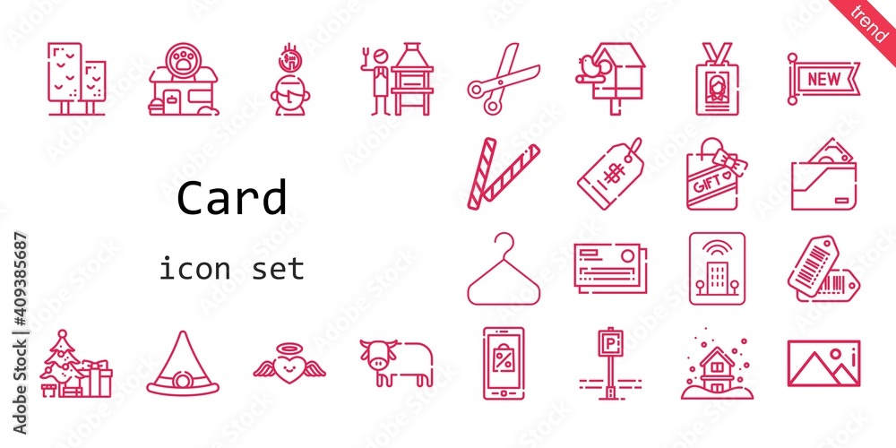 card icon set. line icon style. card related icons such as parking, gift, birdhouse, new, brick grill, wallet, christmas tree, tree, ox, snowing, decorative, picture card icon set. line icon style. card related icons such as parking, gift, birdhouse, new, brick grill, wallet, christmas tree, tree, ox, snowing, decorative, picture