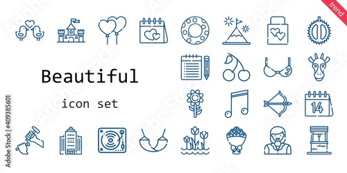 beautiful icon set. line icon style. beautiful related icons such as note, cherry, artemis, woman, castle, wedding gift, balloons, musical note, bouquet, sculpture