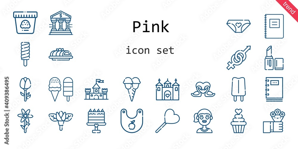pink icon set. line icon style. pink related icons such as flowers, castle, panties, gender, lollipop, lipstick, girl, swans, popsicle, flower, bank, ice cream, cake, bib, rose, cupcake, notebook, pink icon set. line icon style. pink related icons such as flowers, castle, panties, gender, lollipop, lipstick, girl, swans, popsicle, flower, bank, ice cream, cake, bib, rose, cupcake, notebook,