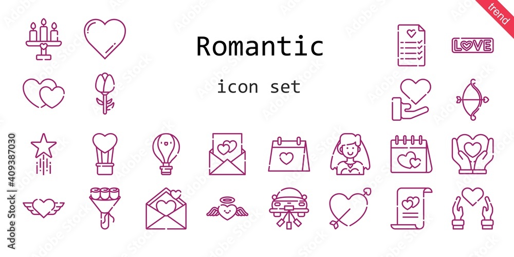 romantic icon set. line icon style. romantic related icons such as bride, love, wedding day, bouquet, heart, cupid, wedding car, wedding planning, hot air balloon, marriage, candle romantic icon set. line icon style. romantic related icons such as bride, love, wedding day, bouquet, heart, cupid, wedding car, wedding planning, hot air balloon, marriage, candle