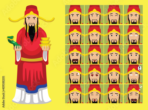 Manga Style Chinese Diety Sanxing Lu Cartoon Character Emotions