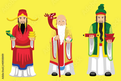 Manga Style Chinese Diety Sanxing Fu Lu Shou Cartoon Character