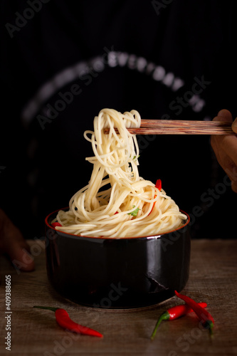 Instant noodles in a ready-to-eat cup