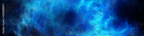 Universe filled with stars  nebula and galaxy. Panoramic abstract fractal wallpaper of colorful cosmos with stardust. 3D rendering starry night background. Digital fractal art.