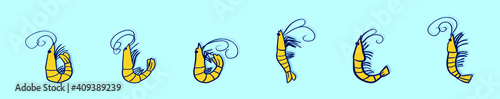 set of prawns cartoon icon design template with various models. vector illustration isolated on blue background