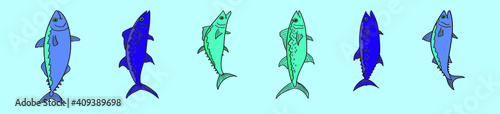 set of mackerel fish cartoon icon design template with various models. vector illustration isolated on blue background