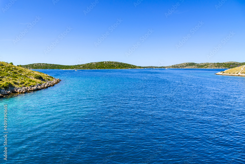 Coast of Croatia with islands in the sea. Vacation travel concept.
