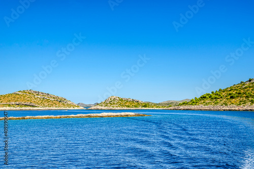 Coast of Croatia with islands in the sea. Vacation travel concept.