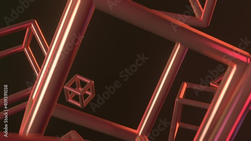 Futuristic shape, animation of an abstract objects. Zooming or flying through. Glow and dynamic technology concept background.