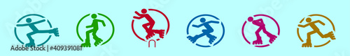 set of roller blade cartoon icon design template with various models. vector illustration isolated on blue background