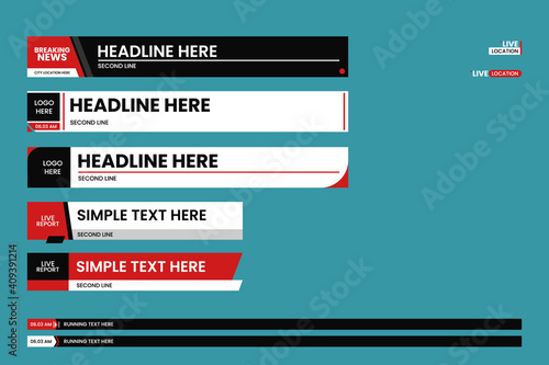 Lower third news vector set for broadcasting and media online