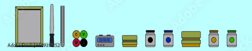set of screen printing cartoon icon design template with various models. vector illustration isolated on blue background