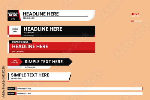 Lower third news vector set for broadcasting and media online