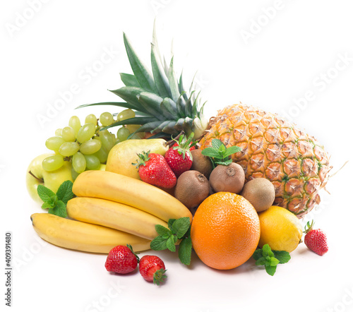 Exotic tropical fruits isolated on white background  healthy food