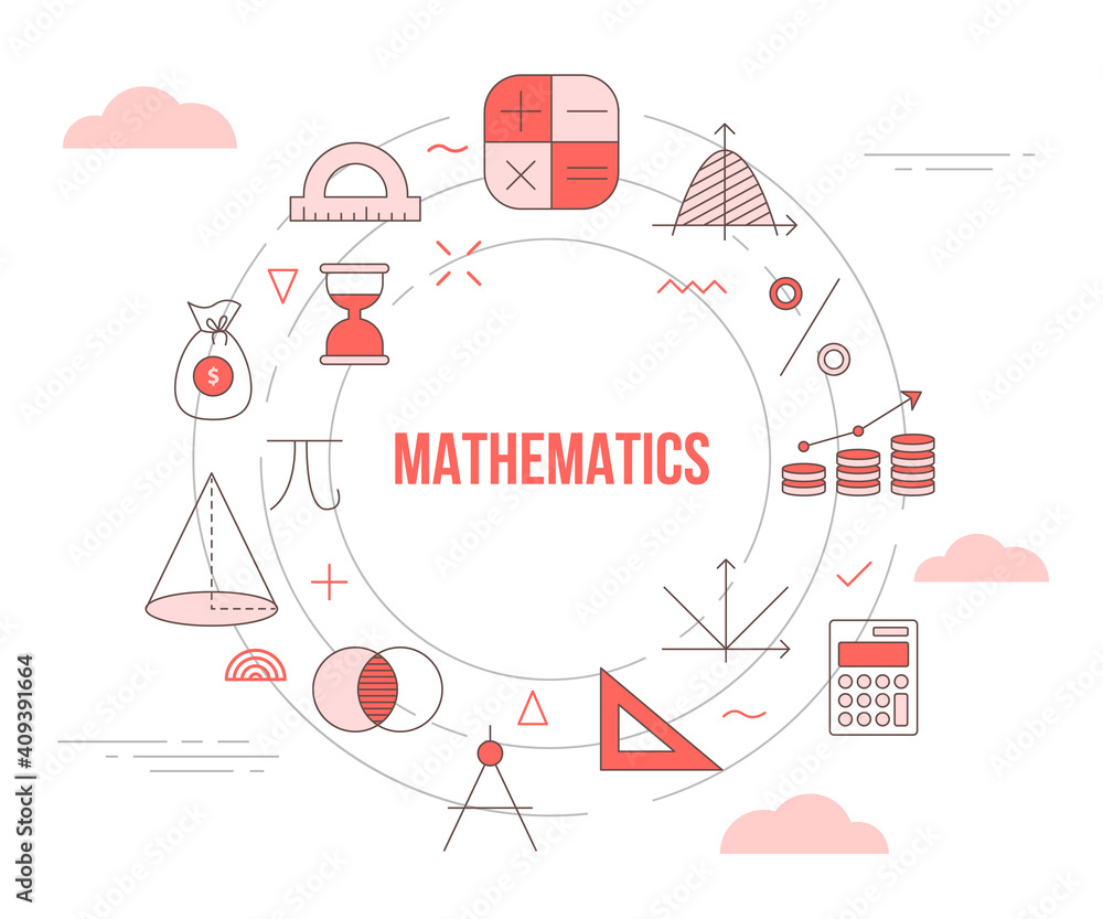 mathematics concept with icon set template banner with modern orange color style and circle round shape