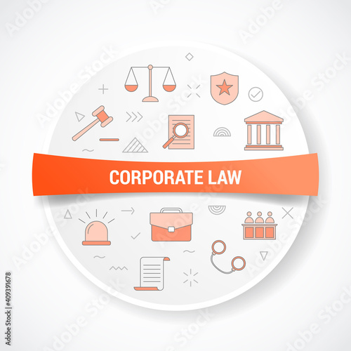corporate law with icon concept with round or circle shape