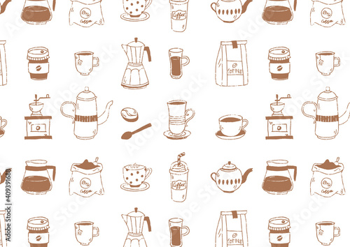 cafe手描き線画模様_シームレス01