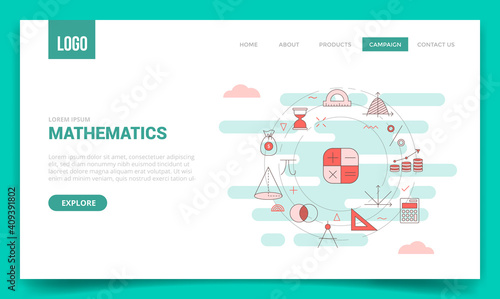 mathematics concept with circle icon for website template or landing page banner homepage outline style