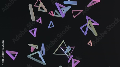 Futuristic shape, animation of an abstract objects. Zooming or flying through. Glow and dynamic technology concept background.