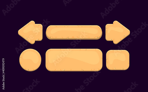 set of game ui wooden button kit for gui asset elements vector illustration