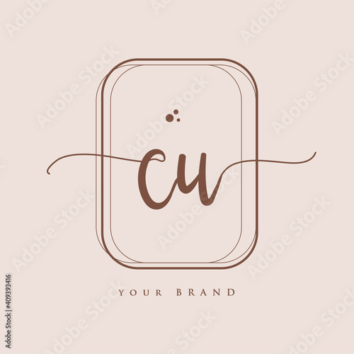 CU Initial handwriting logo. Hand lettering Initials logo branding, Feminine and luxury logo design isolated on elegant background.