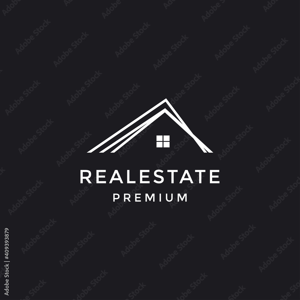 Minimalist real estate logo. Isolated in black background.