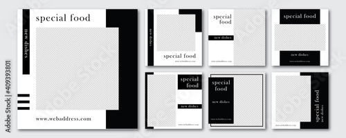 Set of Editable minimal square banner template. White and black background color with stripe line shape. Suitable for social media post and web internet ads. Vector illustration with photo college


