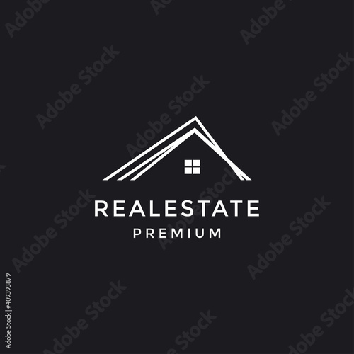 Minimalist real estate logo. Isolated in black background.