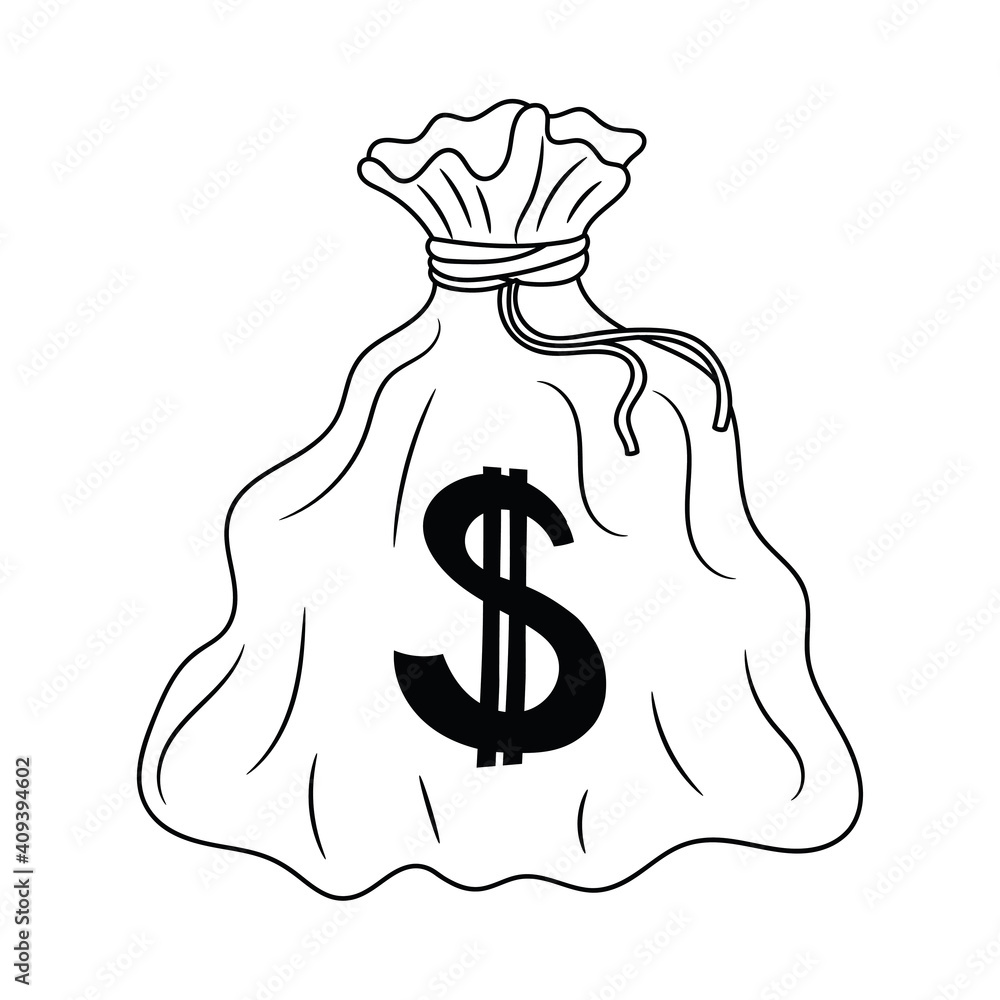 Simple Money Bag, black and white Line art vector illustration Stock