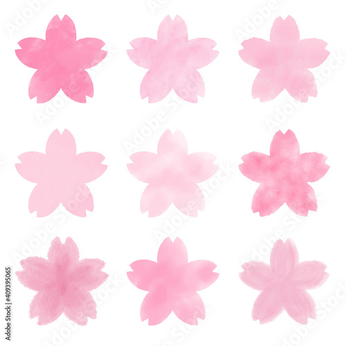 いろいろな水彩タッチの桜の花アイコン © ニノミ