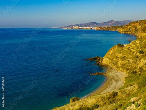 Spanish coast landscape, cliffs in Andalusia.