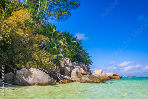 Coast of Ile Moyenne island in Sainte Anne Marine National Park in Syechelles