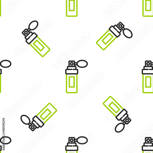 Line Perfume icon isolated seamless pattern on white background. Vector Illustration.