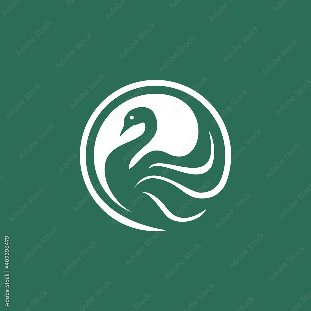 Obraz premium swan logo vector. Abstract minimalistic logo icon bird silhouette of a swan