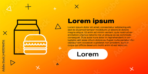 Line Online ordering and burger delivery icon isolated on yellow background. Colorful outline concept. Vector Illustration.
