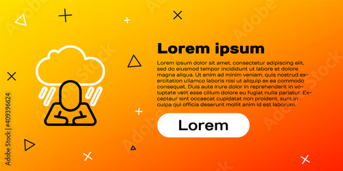 Line Depression and frustration icon isolated on yellow background. Man in depressive state of mind. Mental health problems. Colorful outline concept. Vector.