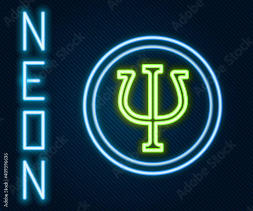 Glowing neon line Psychology icon isolated on black background. Psi symbol. Mental health concept, psychoanalysis analysis and psychotherapy. Colorful outline concept. Vector.