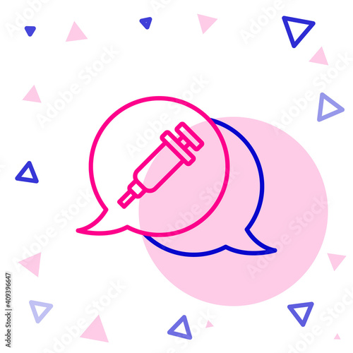 Line Addiction to the drug icon isolated on white background. Heroin, narcotic, addiction, illegal. Sick junkie with a syringe and medical pills. Colorful outline concept. Vector.
