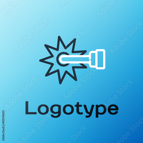 Line Cowboy horse riding spur for boot icon isolated on blue background. Colorful outline concept. Vector.