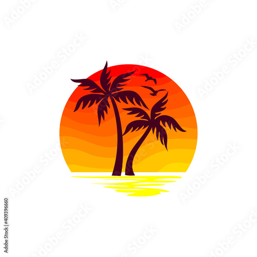 Beach Logo and Summer logo template vector illustration, Template for logo on the theme of tourism with a palm trees.