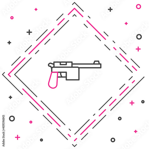 Line Mauser gun icon isolated on white background. Mauser C96 is a semi-automatic pistol. Colorful outline concept. Vector.