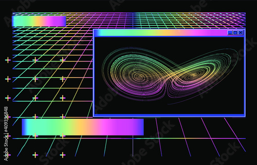 Sci-fi HUD board with visualization of 3D graph  Lorenz system of ordinary differential equations.