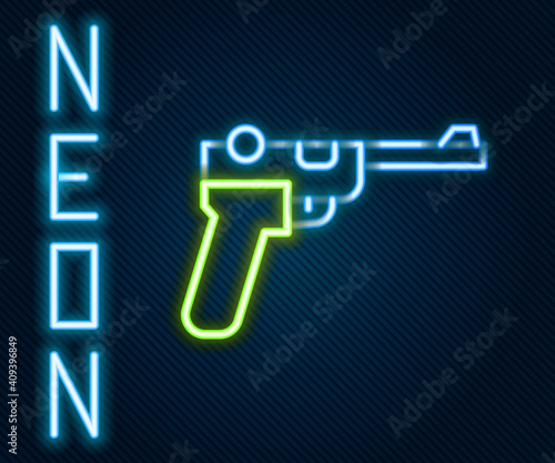 Glowing neon line Mauser gun icon isolated on black background. Mauser C96 is a semi-automatic pistol. Colorful outline concept. Vector.