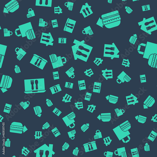 Set Online ordering and delivery, Online ordering burger delivery, Online ordering and delivery and Online ordering burger delivery on seamless pattern. Vector.